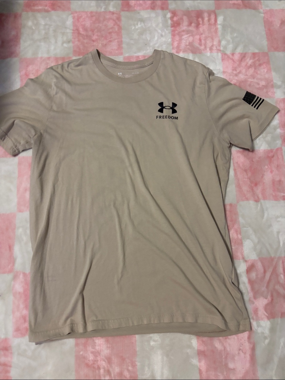 Under Armour Freedom Short Sleeve Tee in Beige with Black Logo